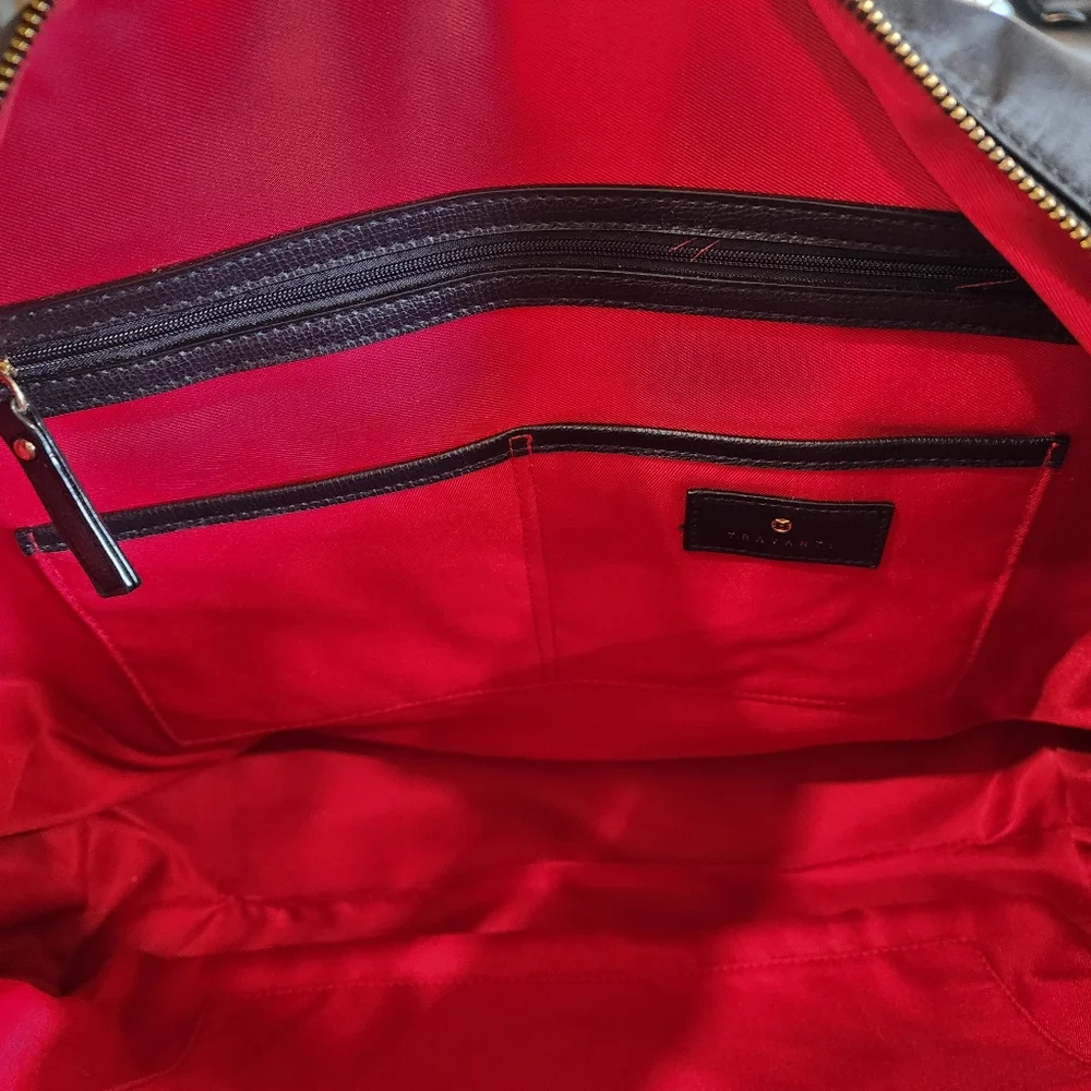 Travanti Black Large Laptop Bag with Gold Accents and Red Interior